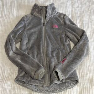 Gray North Face Fleece Jacket with Pink Logo